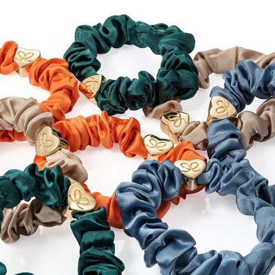 by Eloise London - gold heart silk scrunchie cream