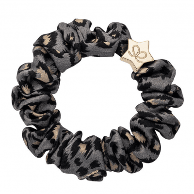 by Eloise London - Gold star Silk Scrunchie Grey Leopard