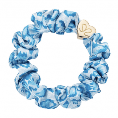 by Eloise London - Gold heart silk scrunchie Blue Leopard
