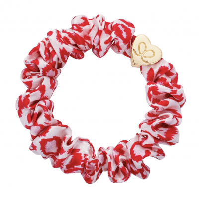 by Eloise London - Gold heart Silk Scrunchie Red Leopard