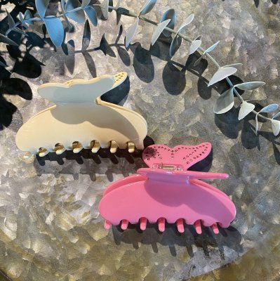 Hårklämma - Stor strass fjäril rosa 