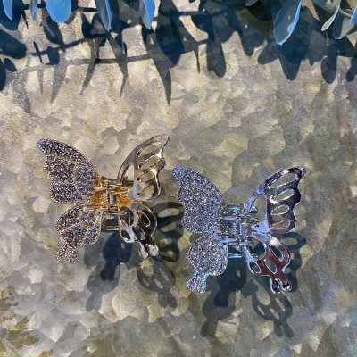 Hårklämma - Metall fjäril strass silver 