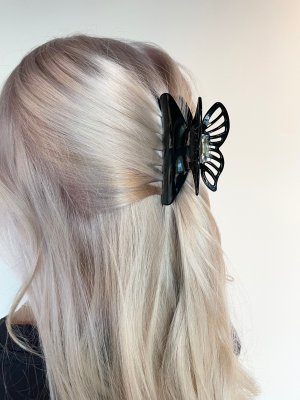 Hårklämma - stor fjäril svart 